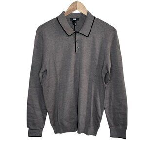 Paige Mens Preppy Dobson Sweater Polo Slate Gray Knit Top Small